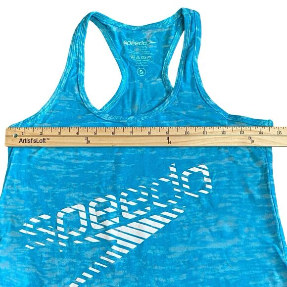 Speedo Sheer Blue and White Racer Back Workout Yoga Running Exercise Top Sz S - Picture 4 of 5